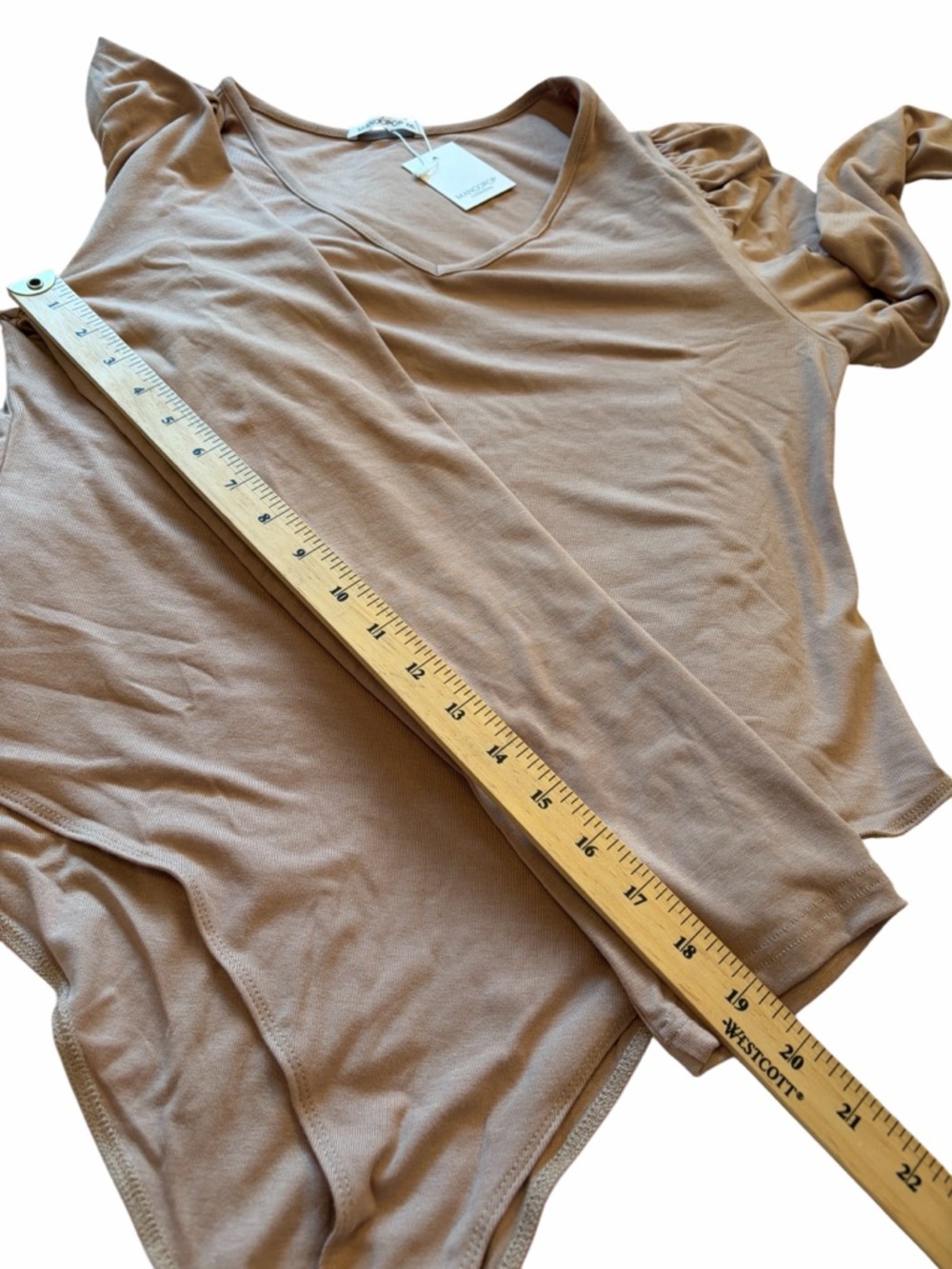 Mangopop Collection Beige VNeck-Gathered Shoulders Body Suit-Size XXL - Picture 6 of 9